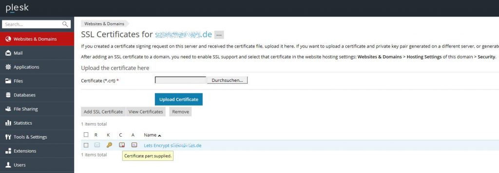 3.2 Hier wird das installierte SSL-Zertifikat mit seinen Komponenten aufgelistet